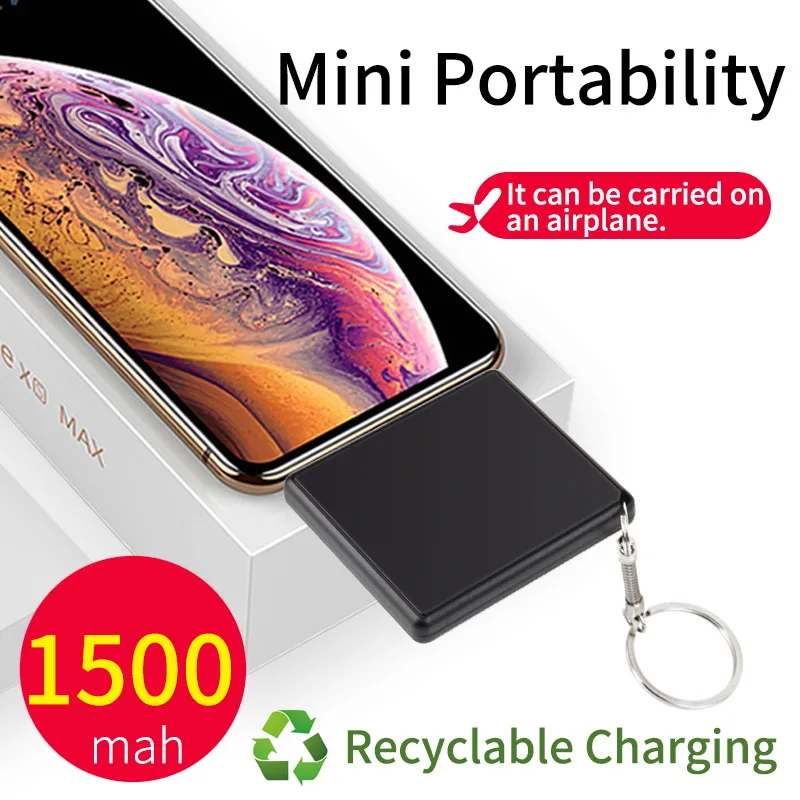 Мини Портативный внешний аккумулятор 1500 мАч для телефона iPhone X XS MAX ультралегкий