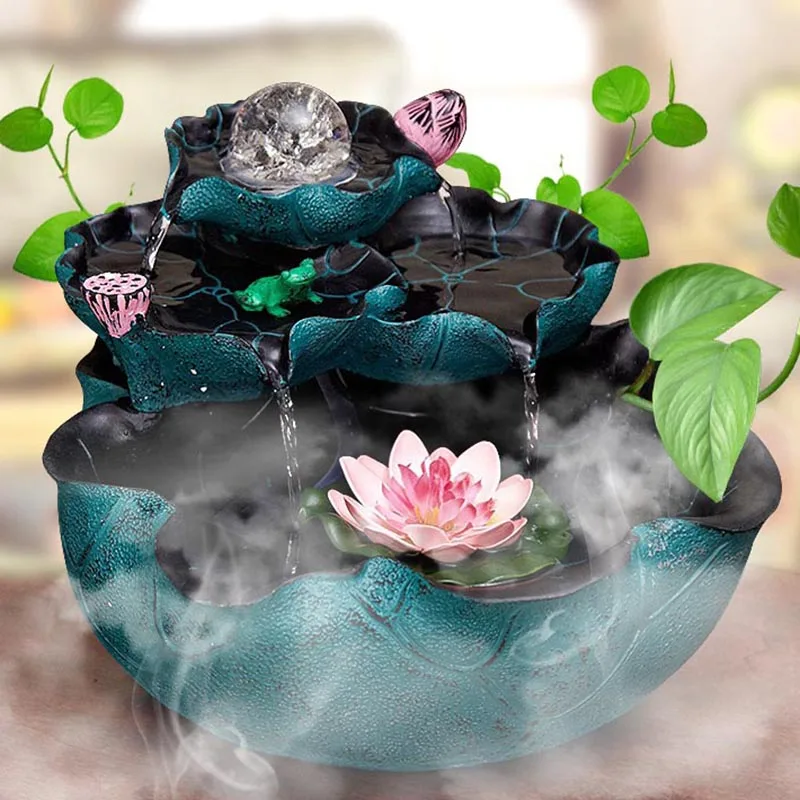 

110/220V Pastoral Style Water Fountain Natural Resin Vintage Fish Tank Waterscape Humidification for Purifying Air Decor Crafts