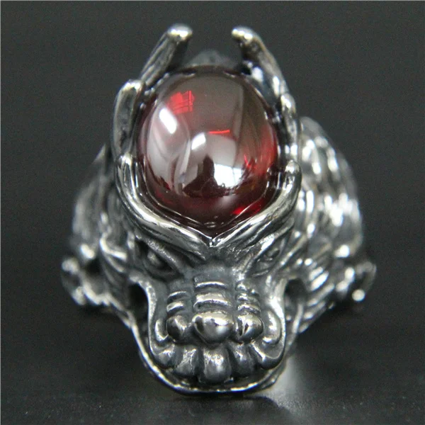 2017 крутое большое кольцо с китайским драконом красным камнем 316L из нержавеющей