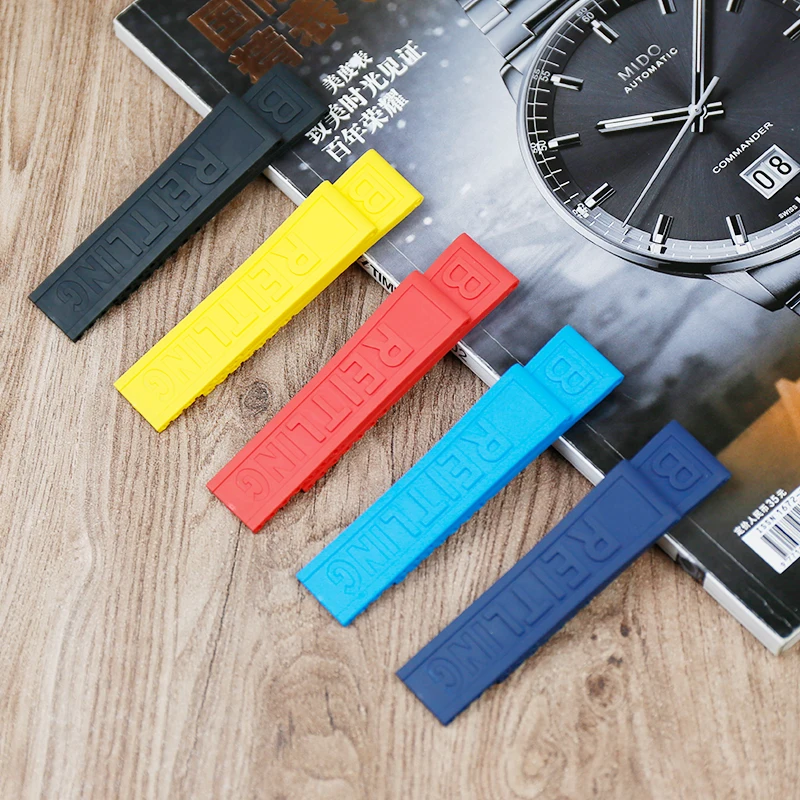 Резиновый ремешок 22 мм 24 мм ремешок браслет для navitimer Мстители для Breitling ремешок черный желтый красный синий логотип