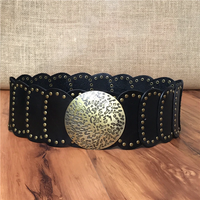 Пояса из натуральной кожи, широкие ремни для женщин, широкие пояса Ceinture Femme Cinto Feminino, женские панковские ремни с заклепками WBT0075