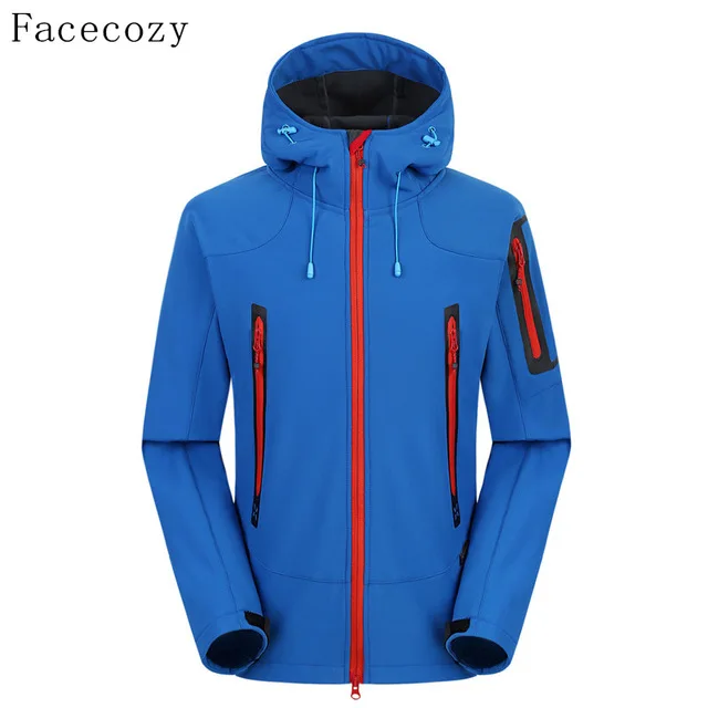 Facecozy, мужская осенне-зимняя уличная дышащая флисовая куртка для кемпинга, походов, Мужская Флисовая теплая куртка с капюшоном для рыбалки, катания на лыжах - Цвет: diamond blue