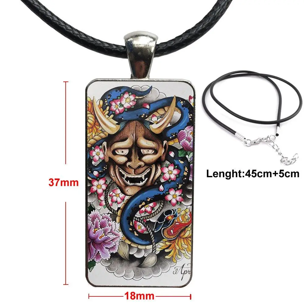 as picture Японская они Hannya демоническая маска бижутерия со стеклянными кабошонами стальной цвет с длинной подвеской чокер прямоугольное ожерелье для девочек подарок - Окраска металла: as picture