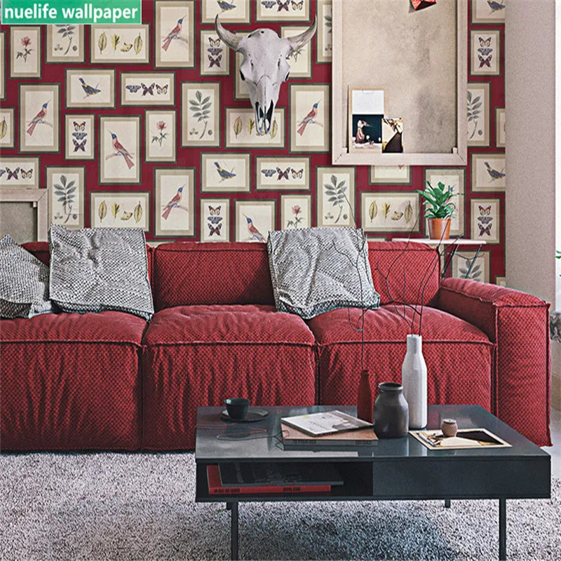 

0.53x10m Blue red flower bird frame pattern wallpaper living room bedroom clothing store office kid room TV background wallpaper
