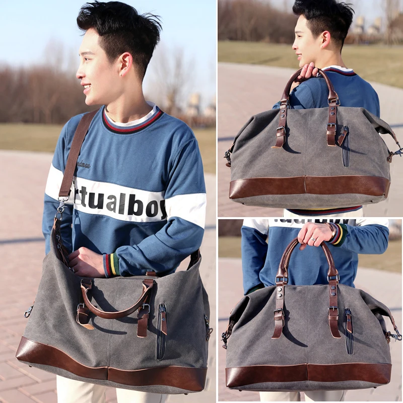 2018 СКИОНЕ Холстинные кожаные дорожные большие сумки Мужской Чемодан|weekend bag|travel