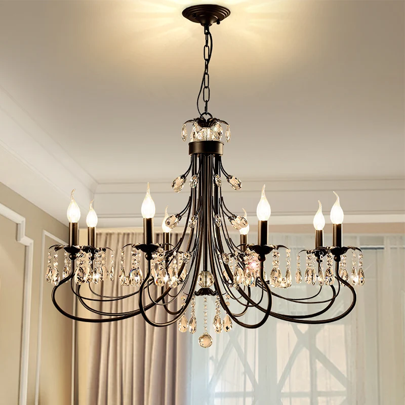Antique Chandeliers Luminaires Home Black Iron Led Lighting Dining Room Luxury ceiling Bedroom Living Room Crystal Chandelier