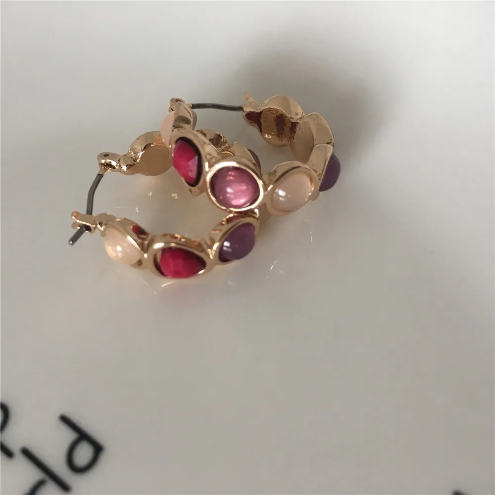F/W Новое поступление, повседневные женские серьги, позолоченные, цветные, красивые, цветные серьги-кольца с камнем для женщин и девушек