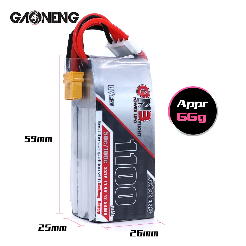 2 шт. Gaoneng 11,4 V 1100Mah 50C 3S HV 4,35 V Lipo батарея XT30 Разъем для RC FPV гоночный Дрон