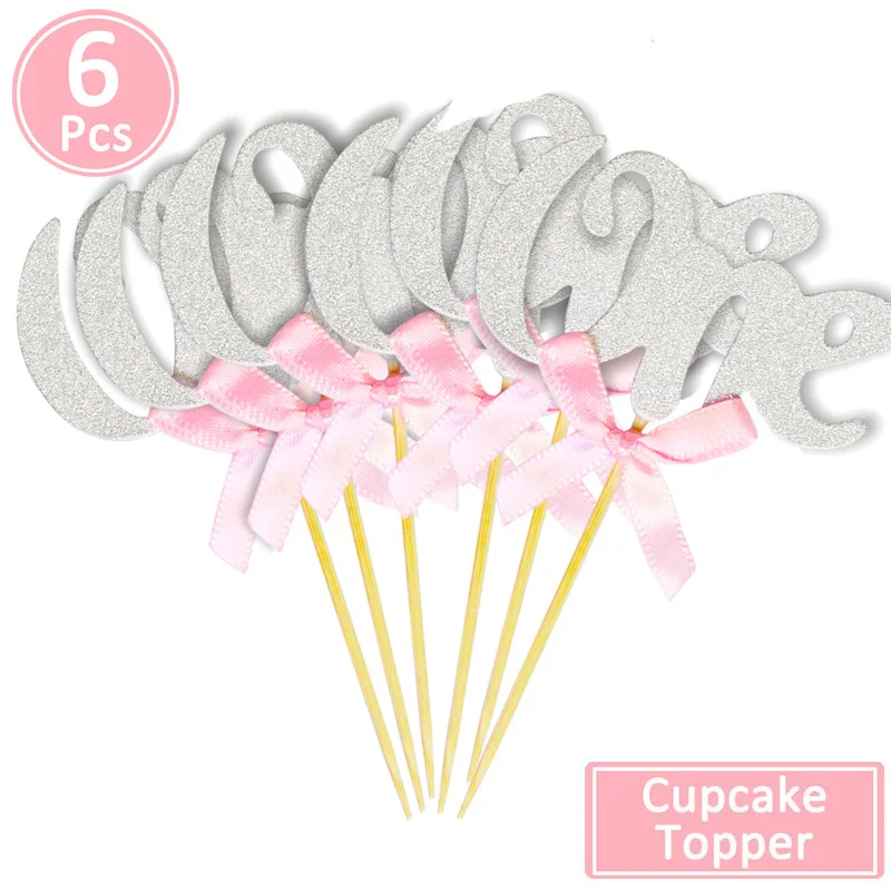 6pcs silver pink 10/6 шт. блеск Бумага 1 для капкейка-первый День рождения украшения 1st на день рождения мой один год для маленьких мальчиков и девочек расходные материалы - Цвет: 6pcs silver pink