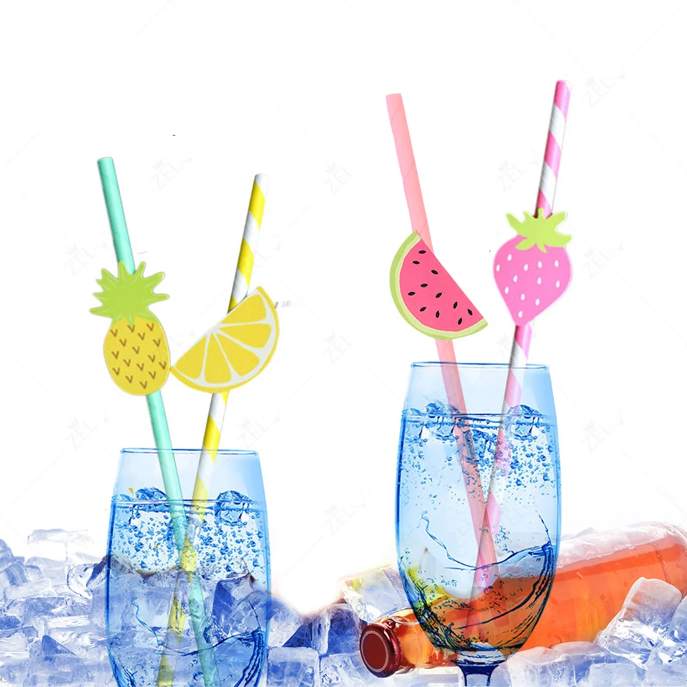 Фруктовые желтые ананасовые бумажные соломинки для дня рождения свадьбы