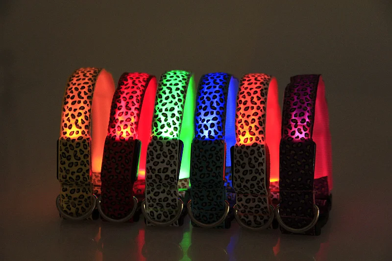 Светодиод для домашних собак светящийся ошейник Леопардовый нейлон ночной