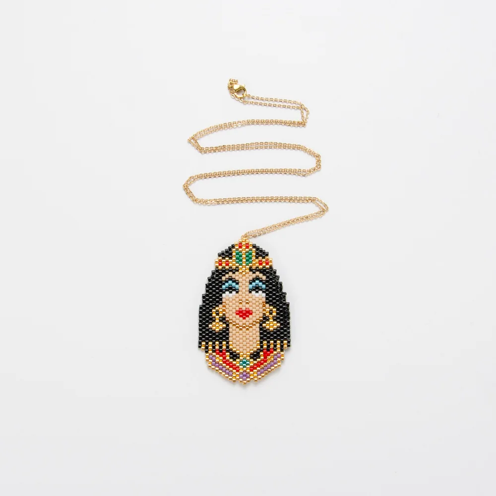 ANL025(1) Handmade The queen of the Egypt Cleopatra Head MIYUKI Delica Seed Beads Thin String Braided Necklace | Украшения и