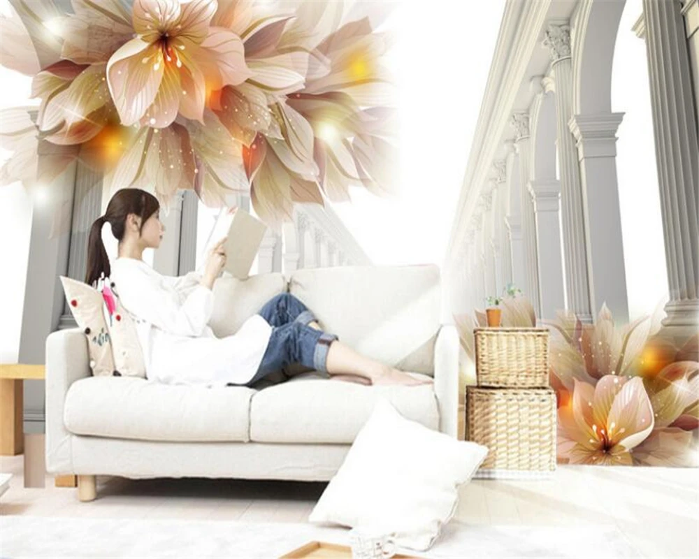 3d обои для гостиной спальни фрески 3D красивые цветы диван ТВ фон фотообои papel de