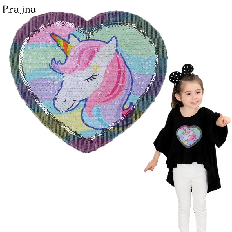 

Prajna Unicorn Patches Reversible Change Color Magic Rainbow Sequins Patch Jacket DIY Dress Kid Clothing Applique Letter Sticker