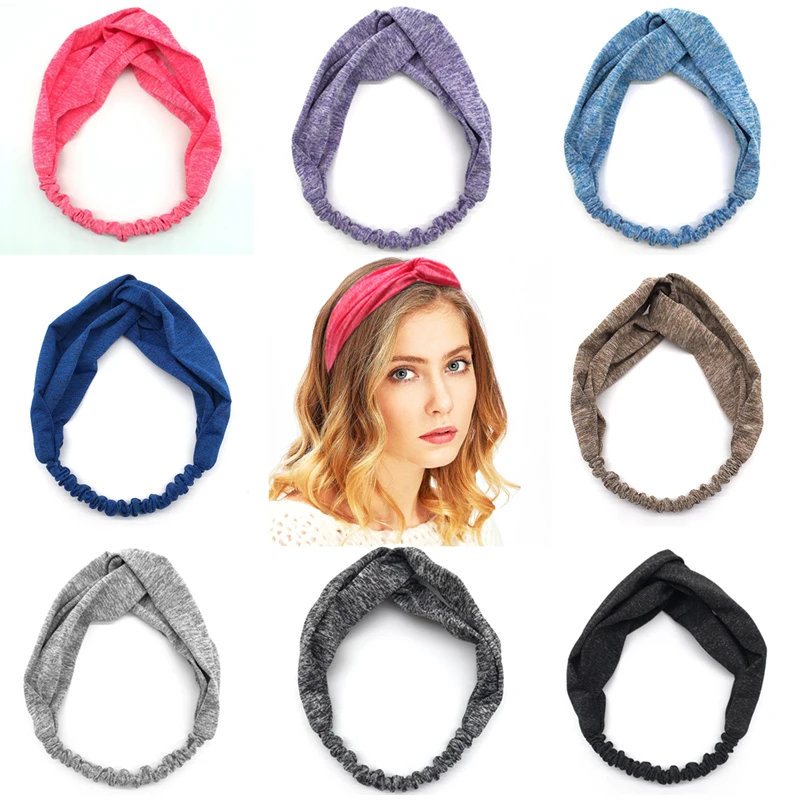 Широкие винтажные аксессуары для волос: модные спортивные головные ободки однотонные, для мытья лица крестиком, эластичные ленты для волос.