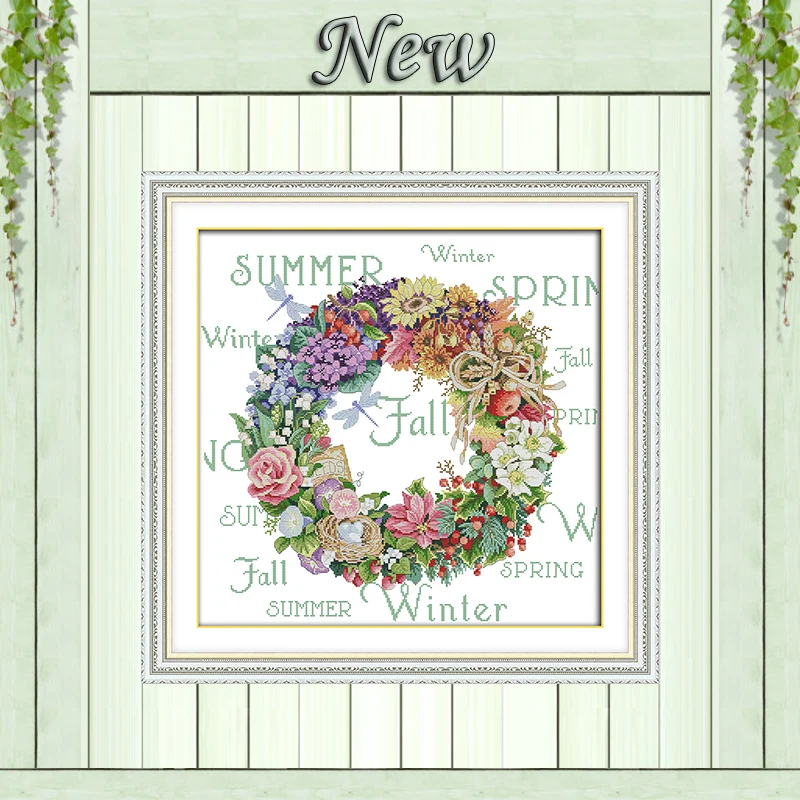 

Wreath of All seasons decor painting counted printed on canvas DMC 11CT 14CT kits chinese Cross Stitch embroidery needlework Set