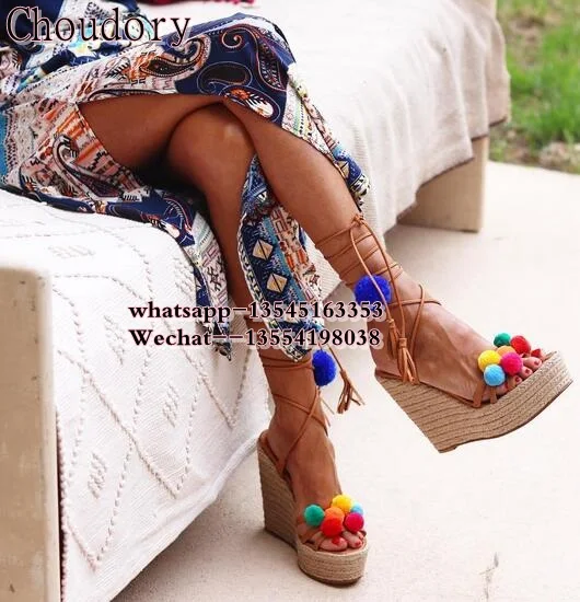 Эспадрильи с разноцветными помпонами люксового бренда женские сандалии