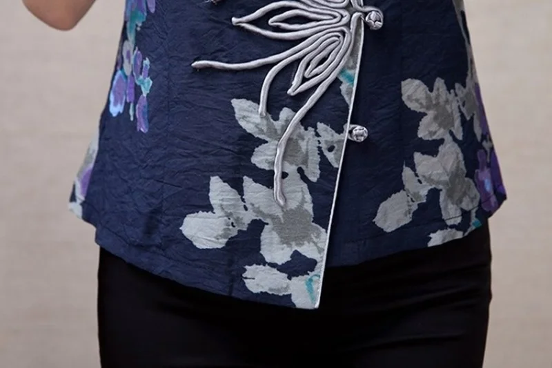 Китайские Топы Cheongsam для женщин летняя одежда Шанхай Тан Женская винтажная фольклорная рубашка женские китайские Топы TA1606