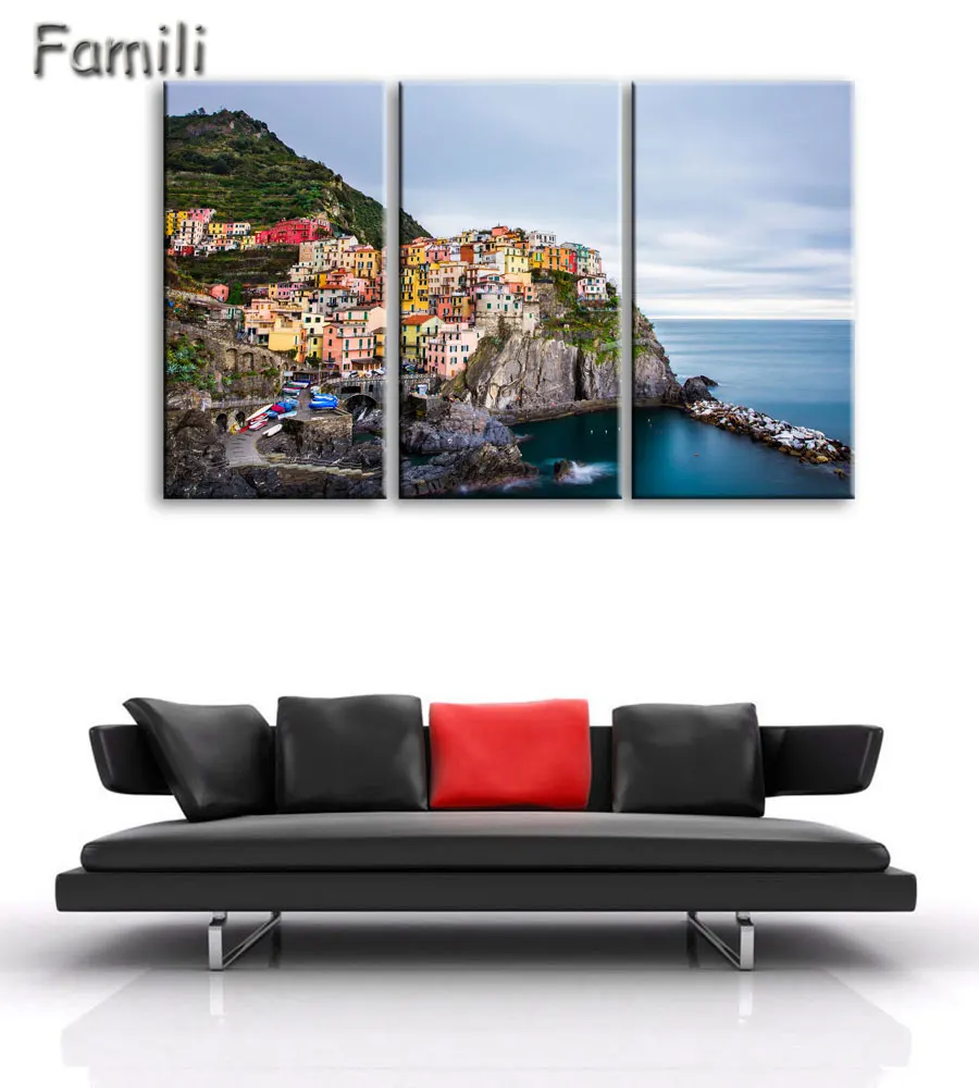 3pcs Italy Cinque Tere Home Decor Oil Painting on Canvas Wall Art Gift HD Print Waterproof Picture No Framed canvas paint | Дом и сад