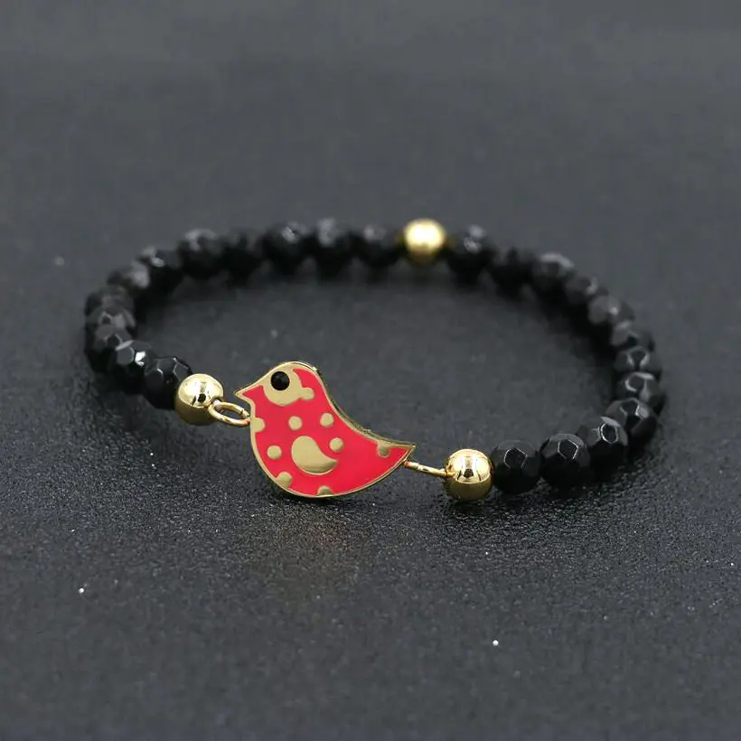 bird black Изящный браслет из нержавеющей стали золотого цвета с морскими звездами и звездами для мужчин и женщин, 6 мм, черный розовый камень, энергетические браслеты для влюбленных пар - Окраска металла: bird black