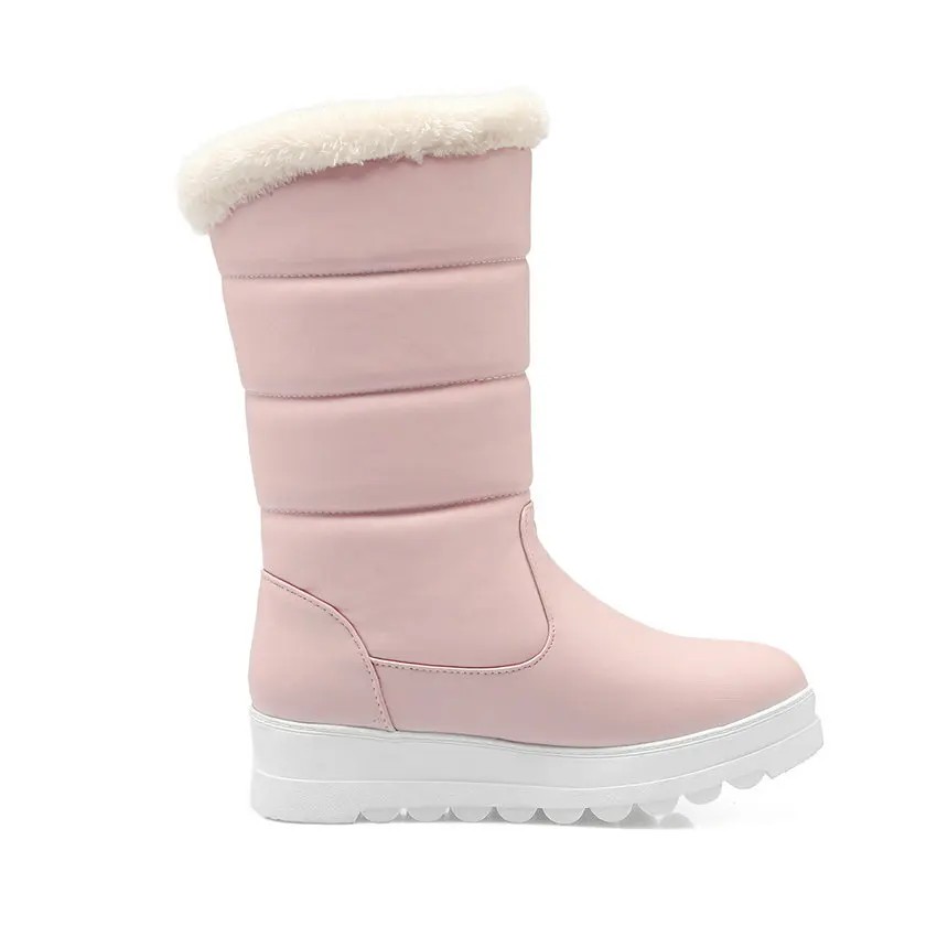 VINLLE 2018 Для женщин зимние сапоги до середины икры на танкетке и высоком каблуке