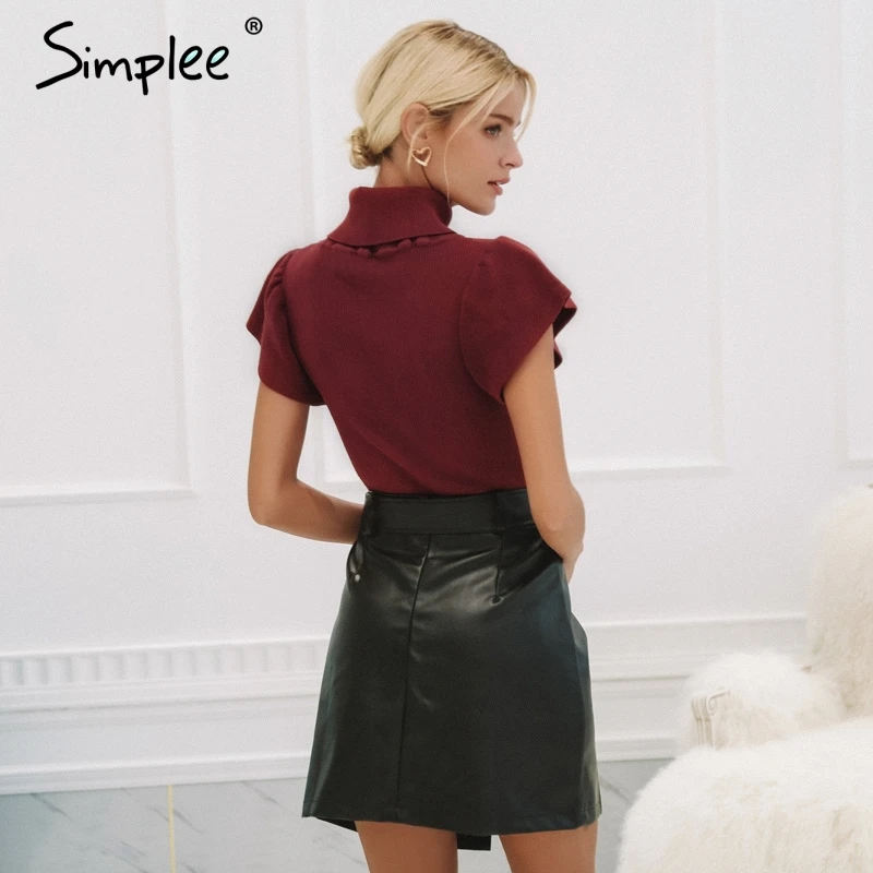 Simplee пикантные Вязаный топ тройники Для женщин черная водолазка короткая рубашка