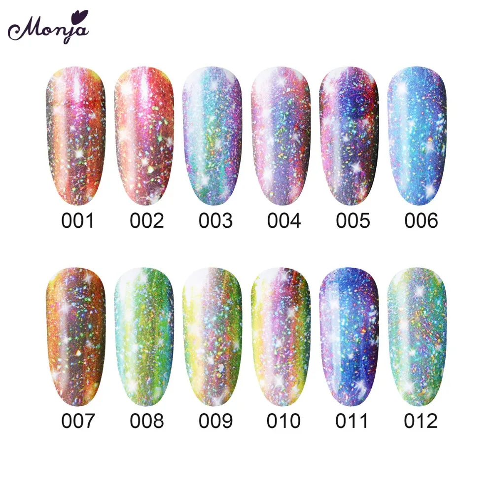 Monja 12 цветов лак для ногтей лазерный Starlight Хамелеон Блестящий холо-порошок звезда хлопья УФ гель лак неправильная декоративная принадлежность