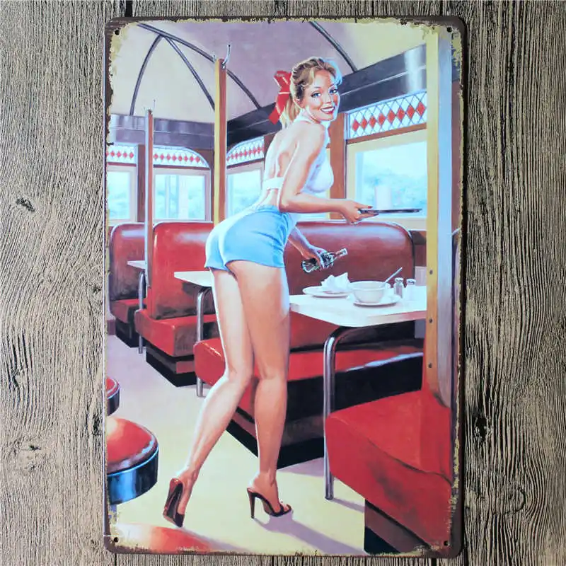 Американский Ретро плакат Pin Up Girl оловянные знаки украшение табличка Металл Винтаж кафе клуб бар настенный декоративный домашний декор 20x30 см