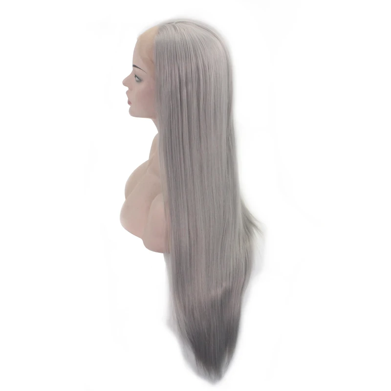 JOY& BEAUTY 2" швейцарские кружева высокой температуры волокна средней части длинные шелковистые прямые черные розовые серые синтетические кружева спереди парик