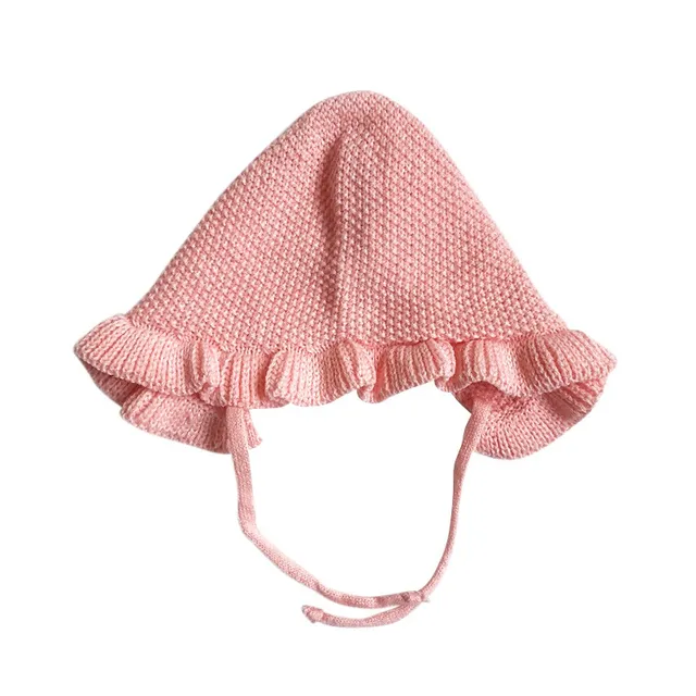 Spring Newborn Baby Hats Handmade Wool Ear Knitting Hats Monolayer Lotus Leaf Yarn Warmer Caps Kids Hats New Unisex 4
