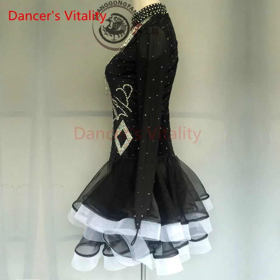 Dancer's Vitality, бренд, круглый вырез, лотос, с длинными рукавами, платье для латинских танцев, женское платье для сальсы, самбы, танцевальное платье для танго для детей