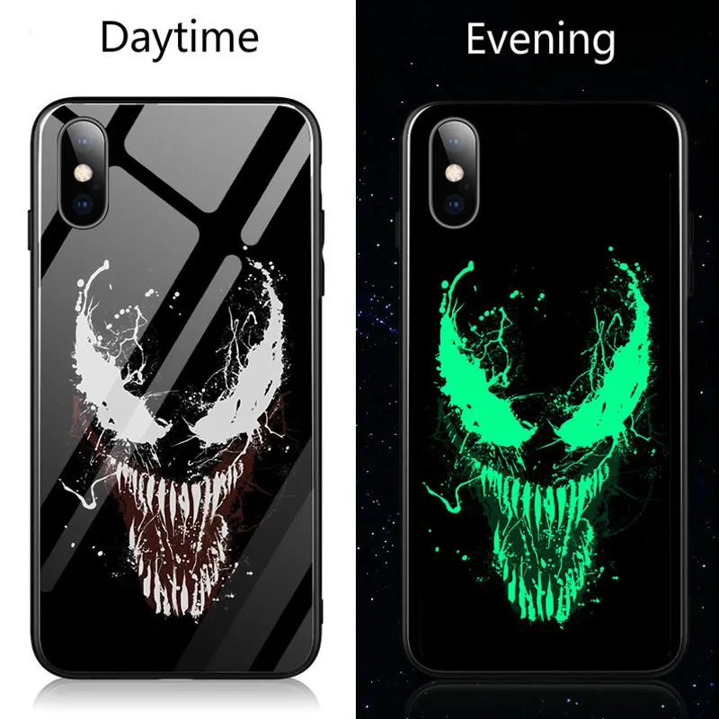 venom Чудо-яд Бэтмен Железный человек светящийся стеклянный чехол для телефона для iPhone 11 Pro Max XSmax XR XS X 8 7 6 s Plus чехол Капитан Америка - Цвет: venom