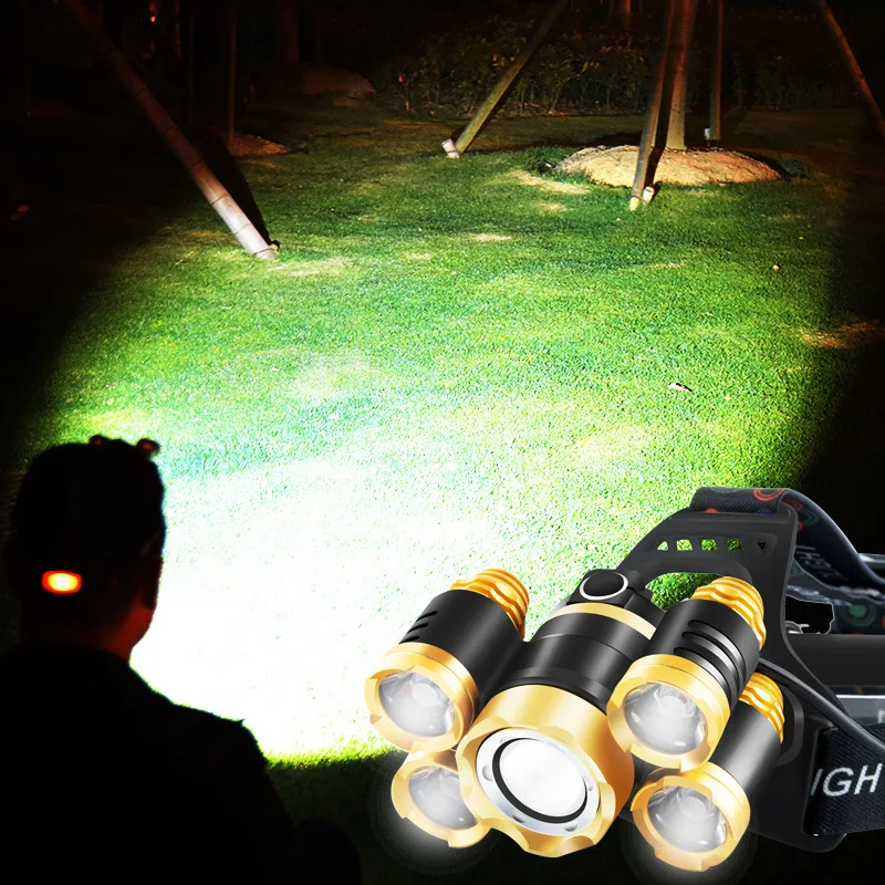 Перезаряжаемый налобный фонарь T6 светодиодный для охоты рыбалки с USB датчиком