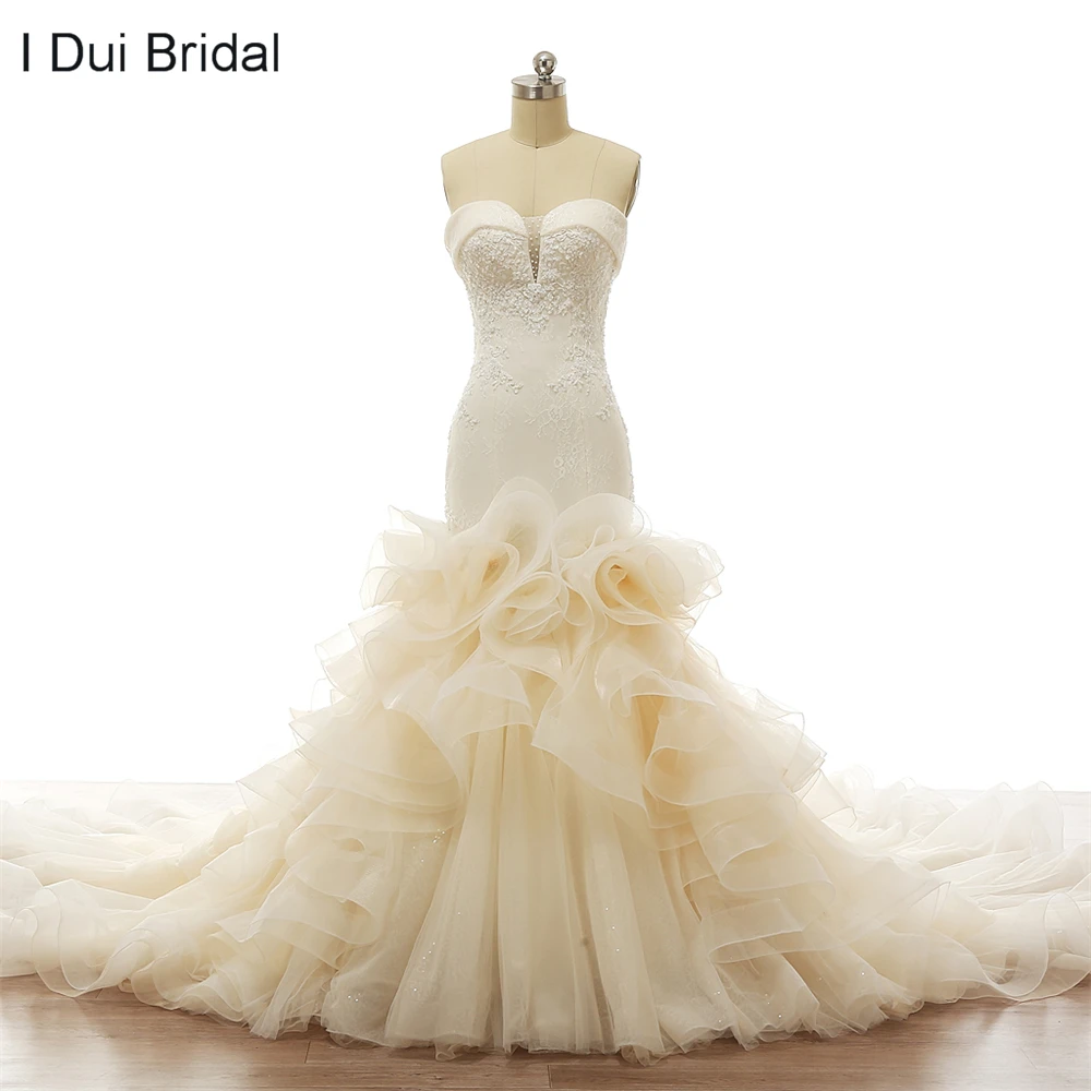 Роскошное свадебное платье-Русалка с оборками цветочным принтом сердечком