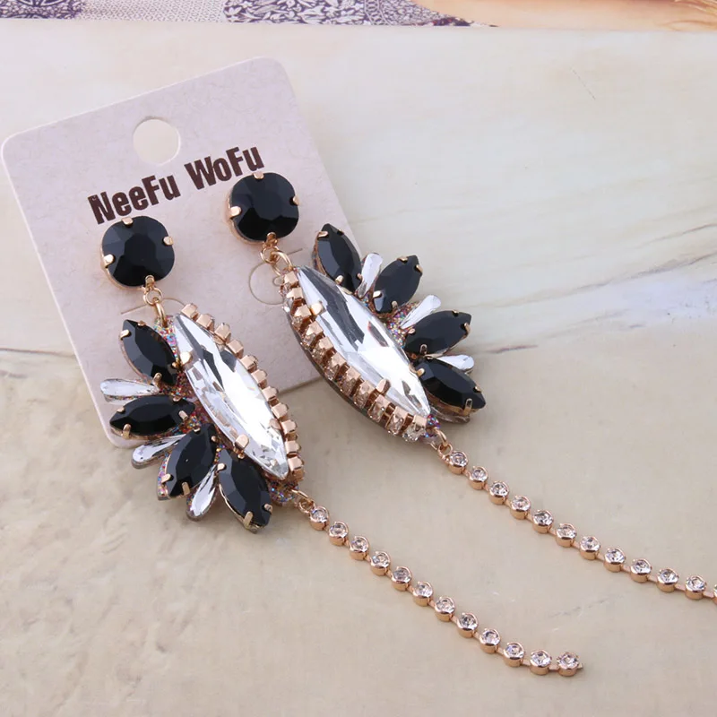 Висячие серьги NeeFu WoFu из смолы брендовые большие с кристаллами большая длинная