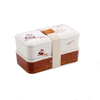 ONEUP Bento box bamboofiber Ланч-бокс экологичный портативный Теплоизоляционный контейнер для пищевых продуктов с микрозащитой натуральный антибактериальный - Цвет: owl