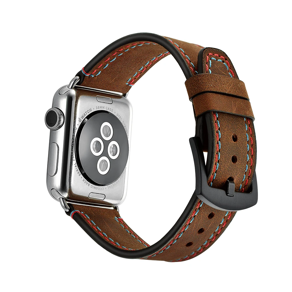 Темно коричневый Натуральная кожа ремешок для наручных часов Apple Watch iwatch серии