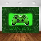 Зеленые электронные развлекательные фоны для игровой вечеринки, игровой контроллер с клавиатурой Xbox, баннер на день рождения
