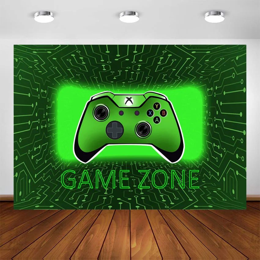 Pano de Fundo Jogo Festa Zona Verde Entretenimento Eletrônico Fundo Vídeo Xbox Teclado Controlador Gaming Aniversário Banner