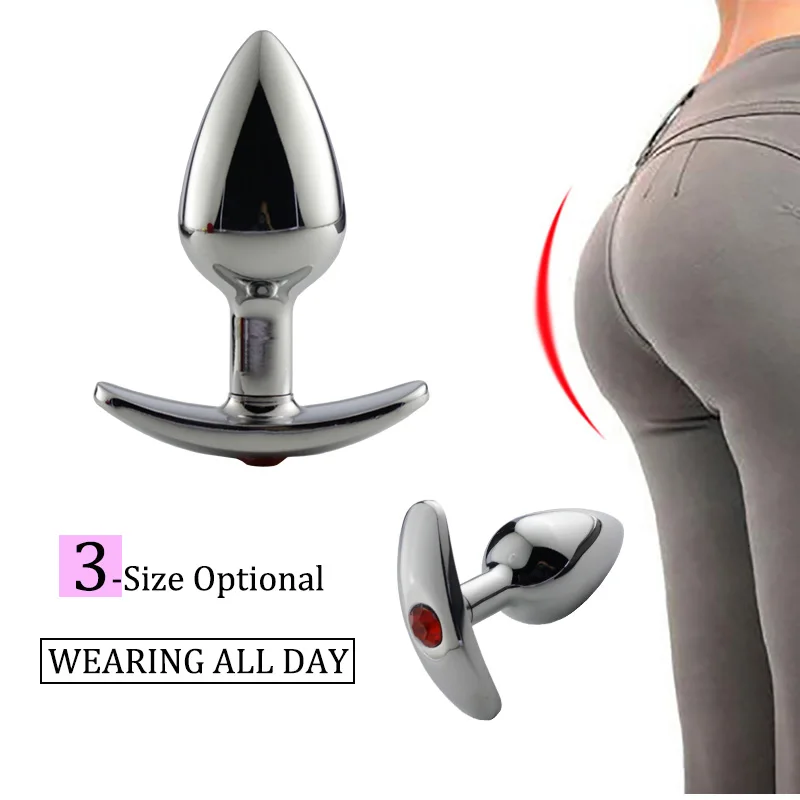 Metal Anal Plug with Red Jeweled Large Steel Butt Diamond Women Jewel Sex toys Underwear All Day Beginner |