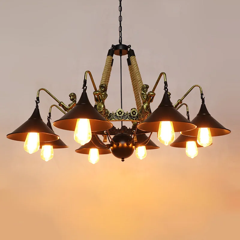 Антикварная деревенская железная люстра веревка лампа освещение для бара