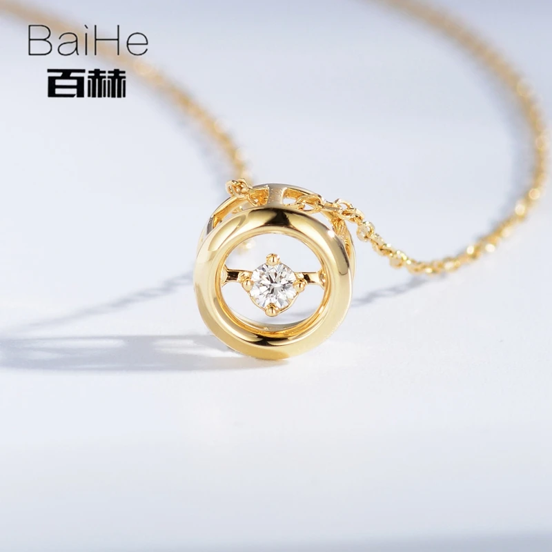 BAIHE Solid 18 K желтого золота 0.05ct Сертифицированный H/SI натуральный бриллиант женские модные ювелирные изделия элегантные Уникальные ожерелья