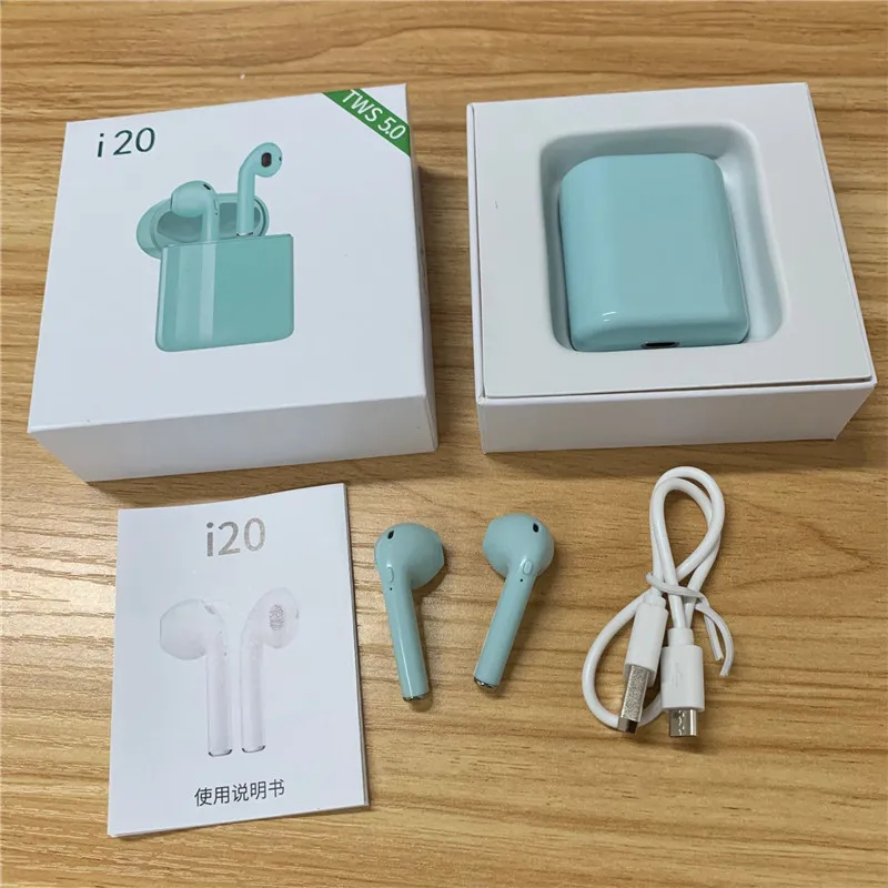 Зеленый Новинка, спортивные наушники i20 tws, Bluetooth 5,0, автоматическое включение с микрофоном, поддержка бинауральных вызовов, беспроводные наушники BT VS i18 i19 tws - Цвет: Зеленый