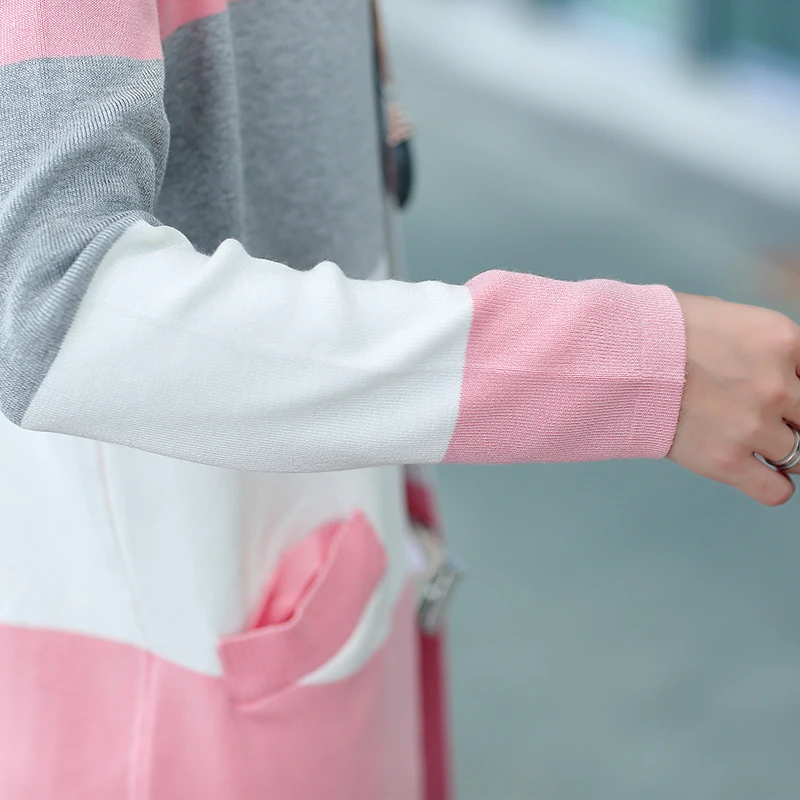 Женский Длинный трикотажный кардиган ASLTW тонкий свитер в цветную полоску с