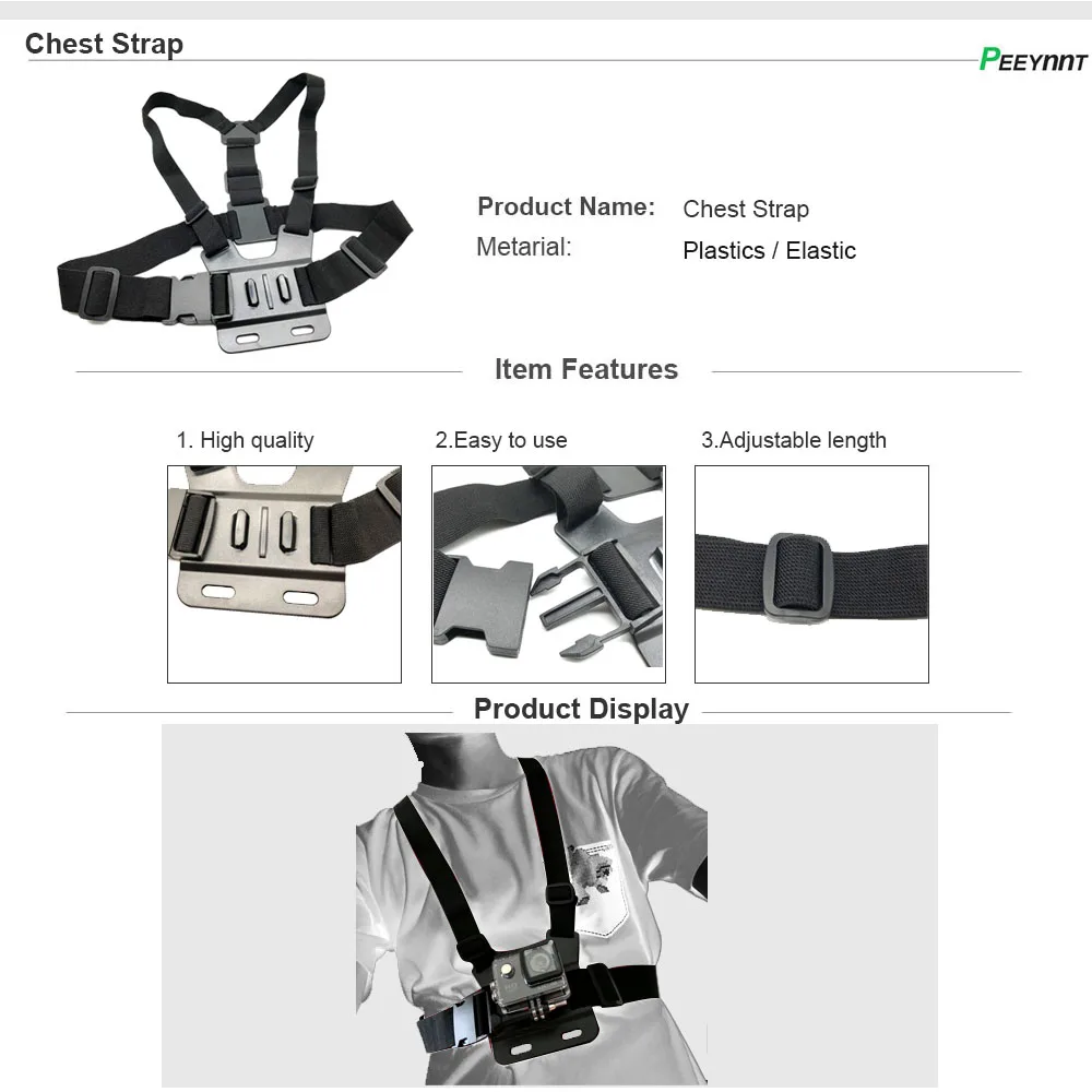 

Peeynnt for Gopro Accessories for go pro hero 7 6 5 4 3+ 3 Set Strap Monopod Kit Mount for Xiaomi Yi 4K SJCAM SJ4000 EKEN H9 H9R