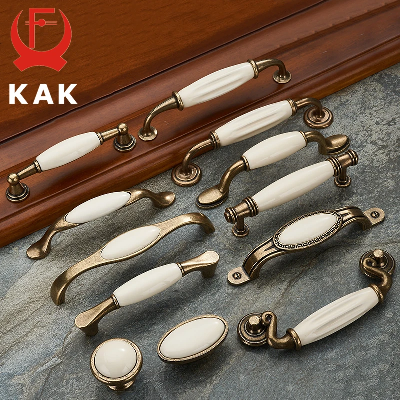 KAK 5 шт. антикварные бронзовые белые керамические ручки для шкафа ящика из