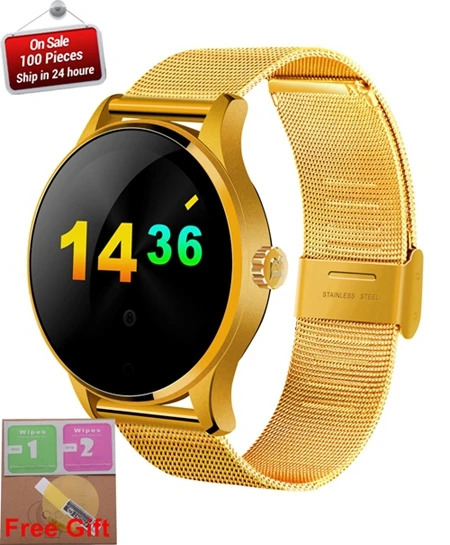 Gold Metal Strap K88H умные часы для мужчин с Bluetooth звонком 1,22 дюймов ips экран Поддержка Спорт монитор сердечного ритма Bluetooth Smartwatch PK L5 DT98 - Цвет: Gold Metal Strap