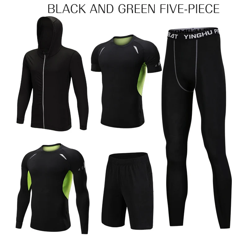 4 Black and Green 5 шт./компл. мужской спортивный костюм тренажерный зал фитнес компрессионная Одежда Бег Спортивная одежда упражнения тренировка колготки - Цвет: 4 Black and Green