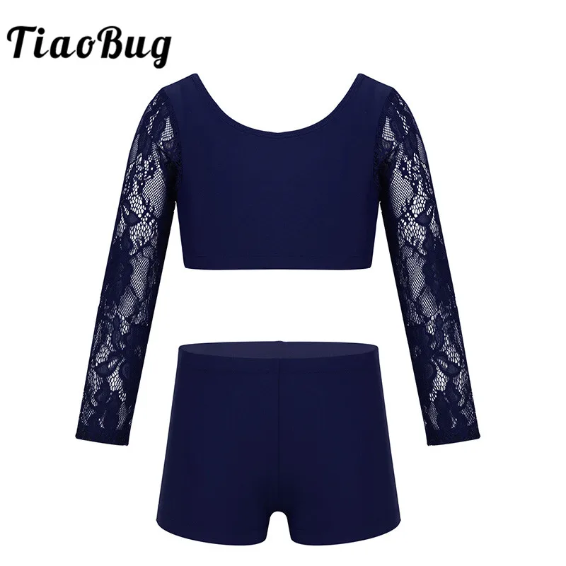 TiaoBug/детский кружевной короткий топ с длинными рукавами и шорты для подростков