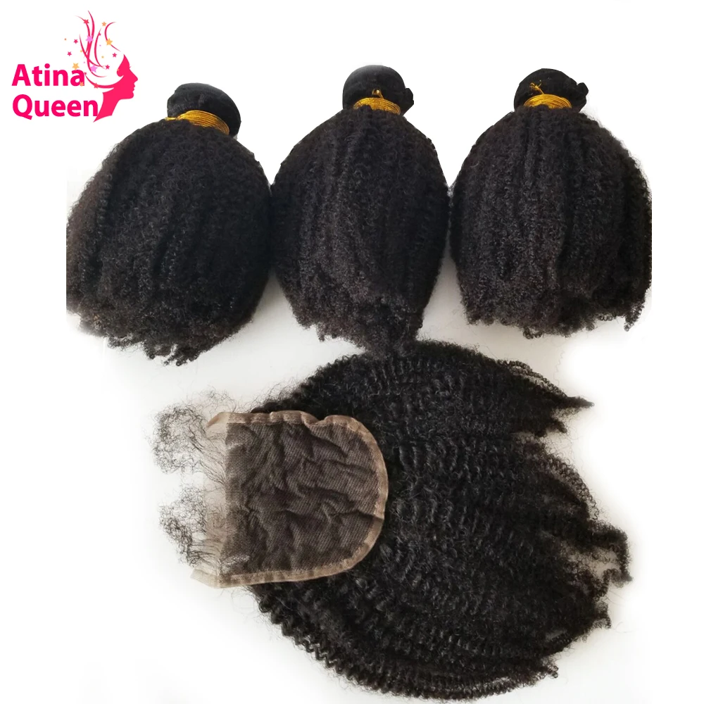 Atina Queen монгольские плотные афро кудрявые пучки с закрытием Remy человеческие